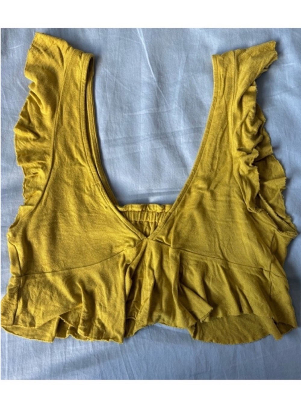 Kimchi Blue Mustard Ruffle V-Neck Crop Top - Picture 4 of 7